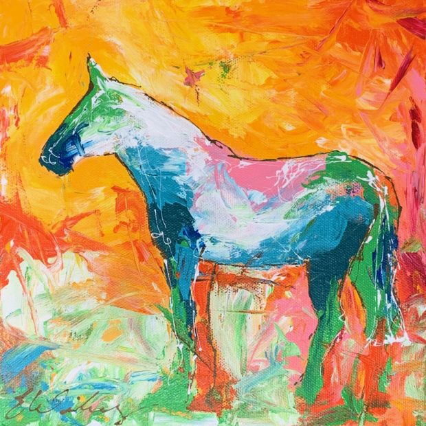 Southwestern Horse painting, Modern abstract horse painting, colorful abstract painting, bright painting